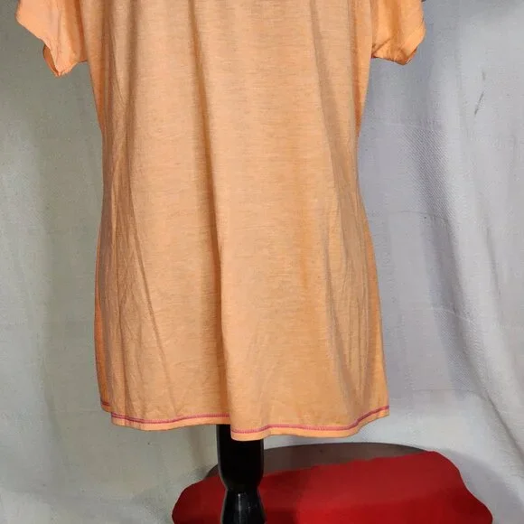 Avia Neon Peach and Bright Pink Hems Short Sleeved Poly Rayon Workout Tee Sz XL - Picture 12 of 16